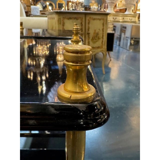 Transitional Pair of Jansen Style Black Lacquered and Brass Side Tables For Sale - Image 3 of 6