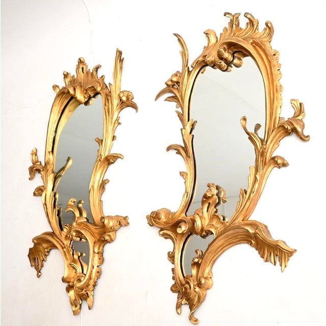 Rococo Antique French Carved Gilt Wood Mirrors, 1850, Set of 2 For Sale - Image 3 of 11
