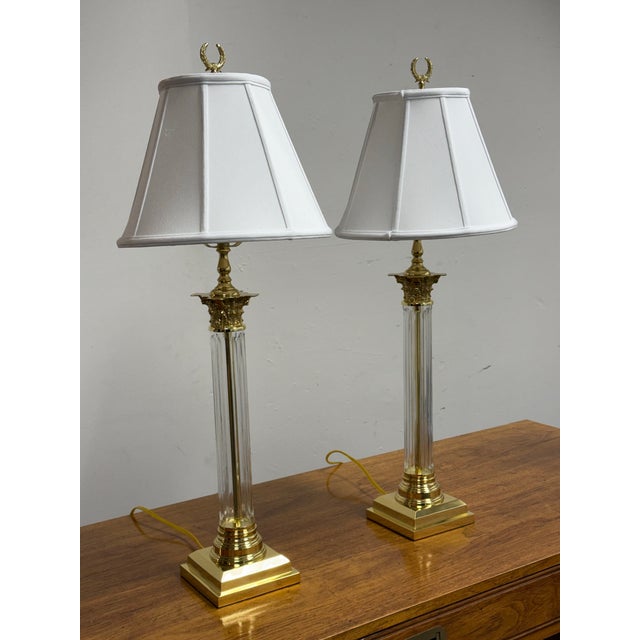 Remington Lamp Crystal Corinthian Column Table Lamps, Pair For Sale - Image 4 of 12