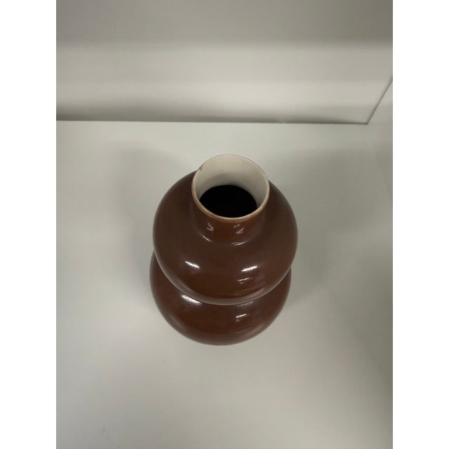 Contemporary Antique Chocolate Brown Double Gourd Ceramic Glossy Glazed Mini Vase For Sale - Image 3 of 6