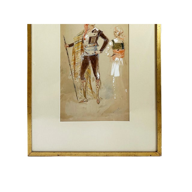 1908 "Torero" Antique Italian Bullfighter Costume Design Painting Watercolor on Paper by Alfredo Edel For Sale In Minneapolis - Image 6 of 10