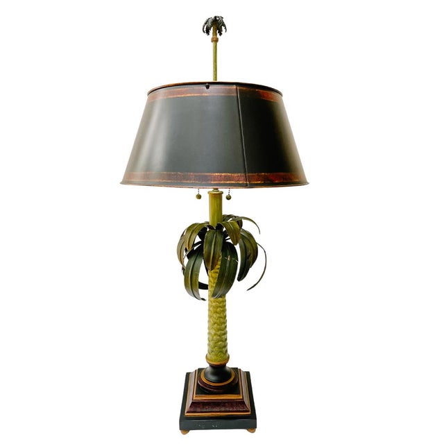 1980s Large Tole Palm Tree Table Lamp With Original Tole Shade by Decorative Crafts For Sale - Image 4 of 12