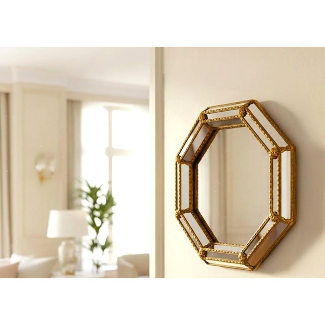 Glass Octagonal Venetian Mirror From the 1950s For Sale - Image 7 of 11