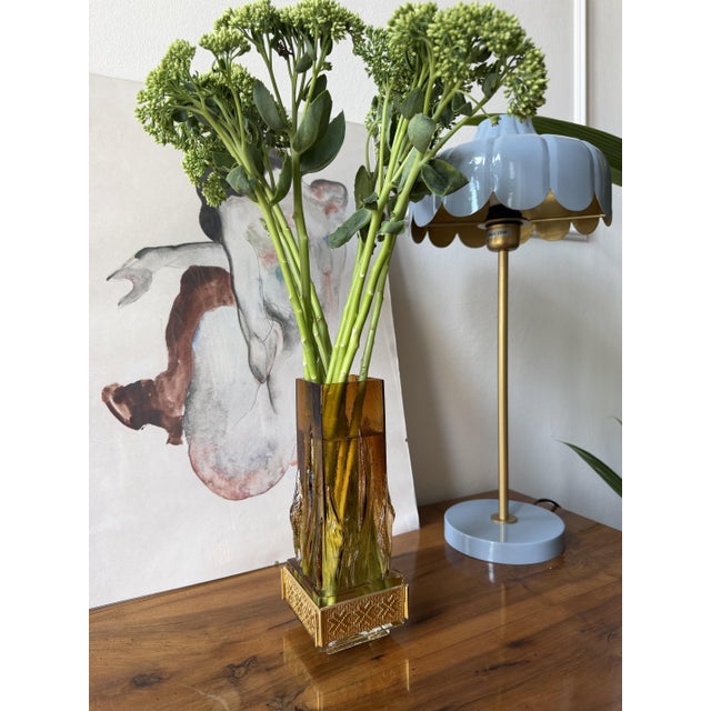 Amber Liekki Glass Vase with 24-Carat Gilded Collar by Eino Wänni for Kumela, Finland, 1970s For Sale - Image 14 of 16