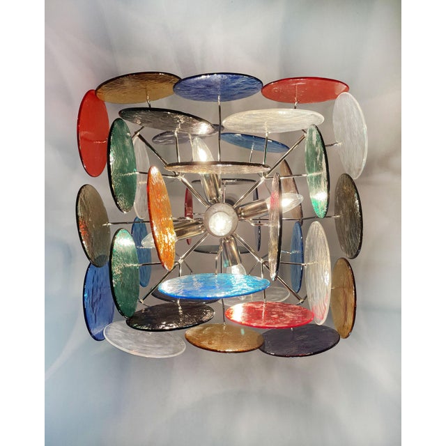 Vintage Italian Murano Chandelier with 36 Multicolored Disks, 1990 For Sale - Image 13 of 18