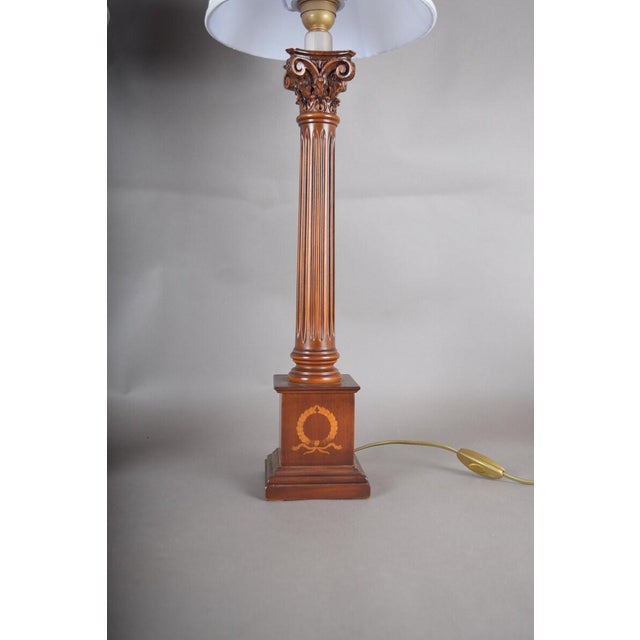 Neoclassical Wooden Fluted Column Table Lamps, 1960s, Set of 2 For Sale - Image 9 of 15