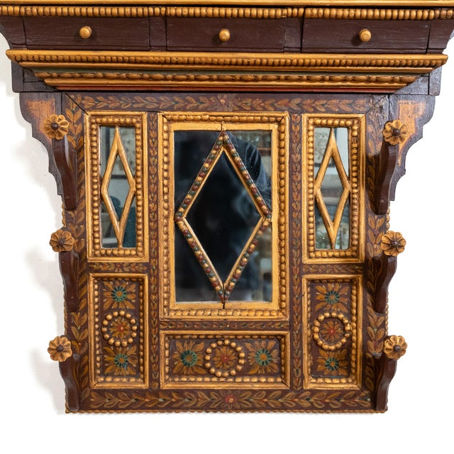 Early 20th Century Hand Carved & Painted Rajasthani Wooden Wall Cabinet For Sale - Image 12 of 18