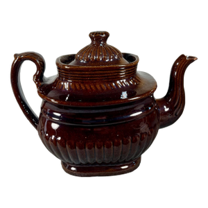 Antique Glazed Redware Lidded Teapot