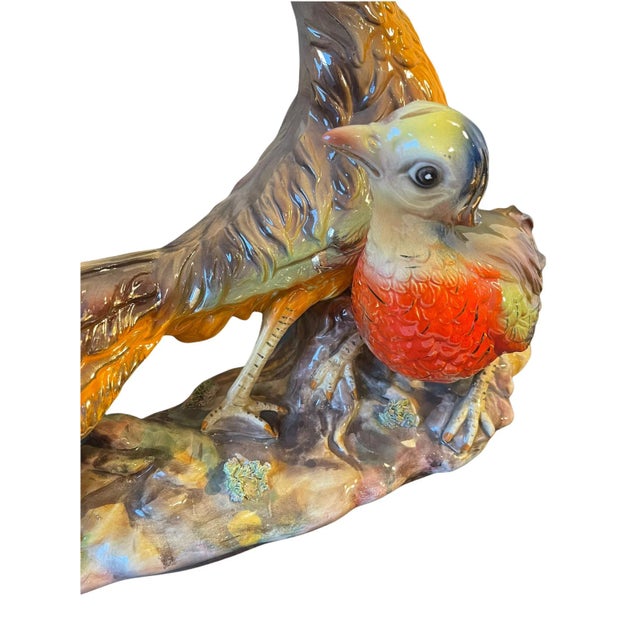 Vintage Large Italian Colorful Glazed Porcelain Pheasant Couple Sculpture For Sale - Image 10 of 13