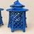 Ink Blue Three Vintage Blue Chinoiserie Asian Cast Iron Pagoda Laterns - a Set For Sale - Image 8 of 9