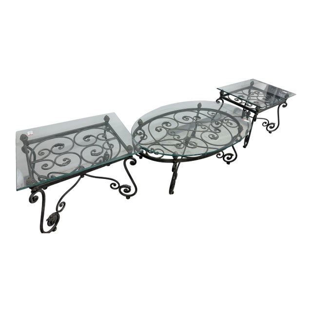 Vintage Wrought Iron French End Table Beveled Glass Top Ornate Rectangular For Sale