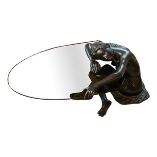 Bronze Coffee Table with Statue of a Young Woman For Sale