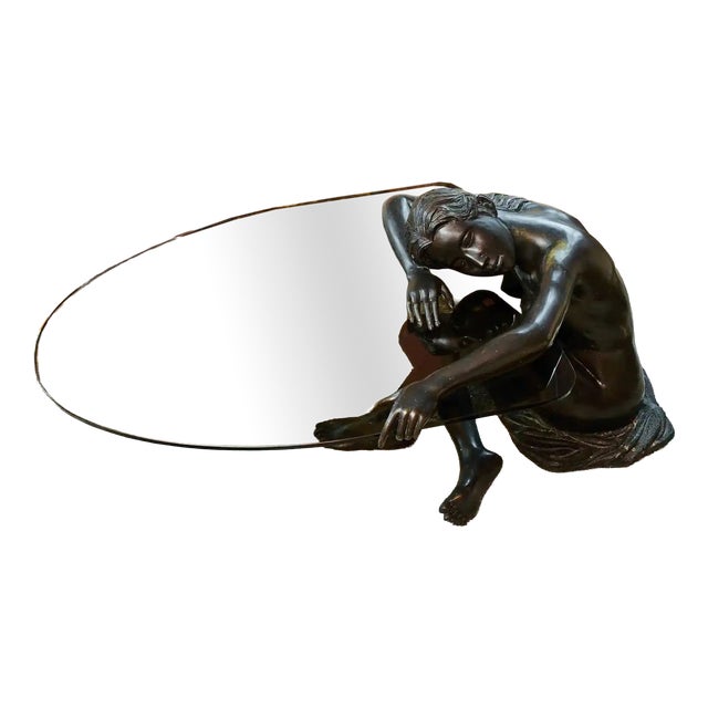 Bronze Coffee Table with Statue of a Young Woman For Sale