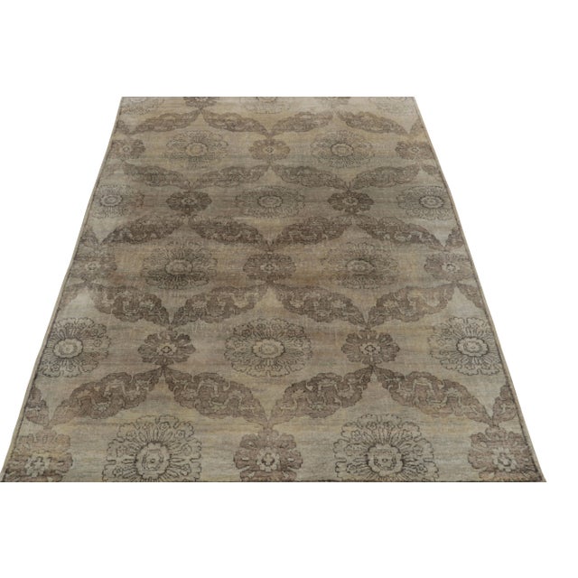 Traditional Rug & Kilim’s Classic Style Rug in Beige-Brown and Silver-Gray Floral Patterns For Sale - Image 3 of 6