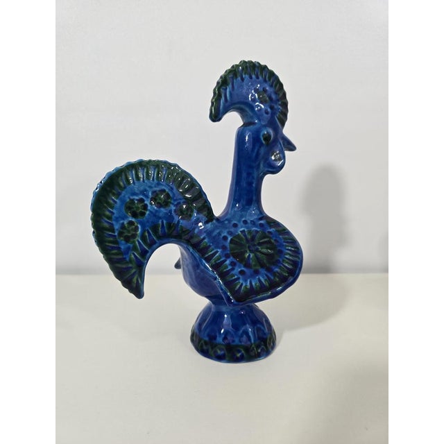 1970s Blue Glazed Ceramic Rooster by Aldo Londi for Bitossi For Sale - Image 5 of 9
