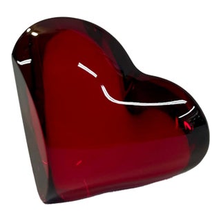 Christofle “Amour De Christofle” Ruby Red Crystal Heart Paperweight — France, Original Box For Sale