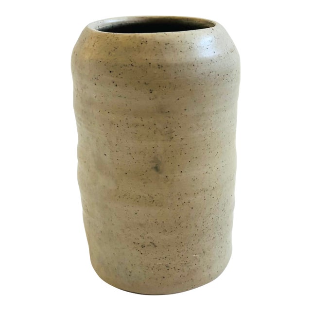 Organic Speckled Gray Studio Pottery Vase For Sale