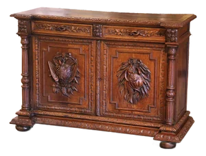19th Century French Carved Oak Hunt Cabinet With Bird and Fish Motifs