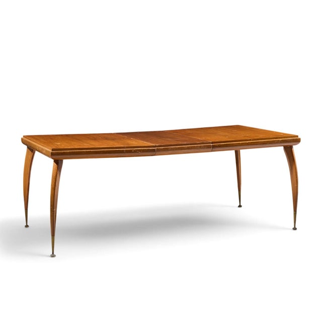 Gio Ponti Style Mid Century Italian Walnut and Brass Expanding Dining Table With 2 Leaves For Sale - Image 9 of 13