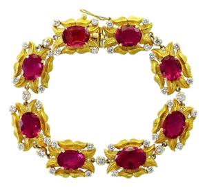 24 Carat Pink Tourmaline and 2.75 Carat Diamond Bracelet 18 Karat Yellow Gold