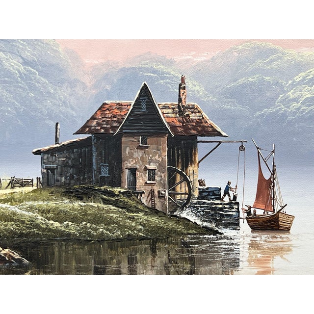 Contemporary River Landscape with Water Mill in England with Lush Trees by British Artist 1976 For Sale - Image 3 of 16