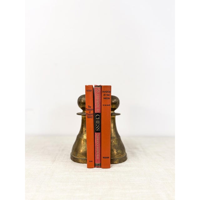 Vintage Brass Pawn Bookend MCM Chess Decor Two Heavy Sculptures For Sale - Image 4 of 8