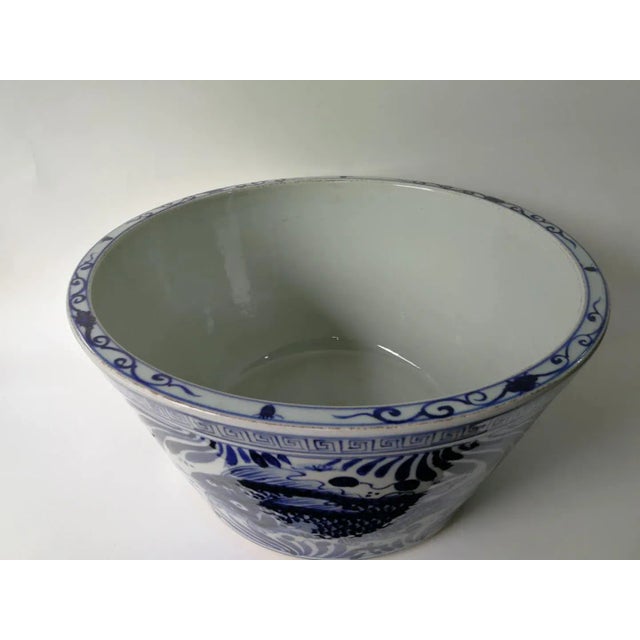 Blue Chinese Blue and White Oriental Fish Bowl Planter For Sale - Image 8 of 11