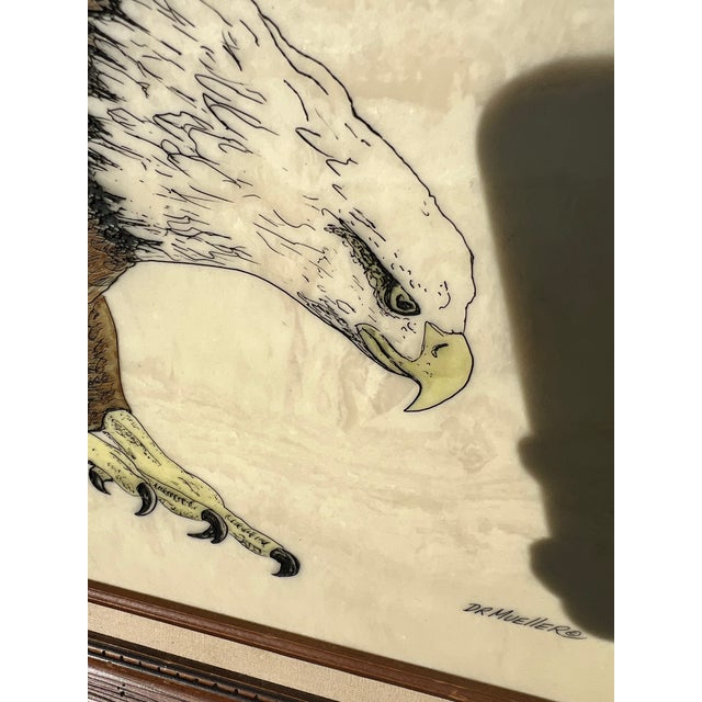 Large framed faux marble carving of an eagle with custom wood frame. Incredible level of detail.