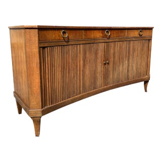 Vintage Baker Curved Tambour Credenza Sliding Doors With Brass Hardware For Sale