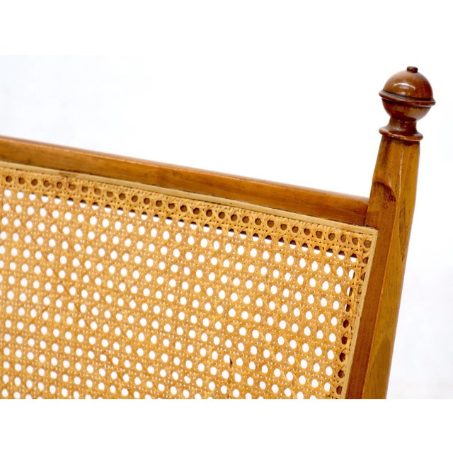 Very high quality set of 6 American modern dining chairs. Sculpted solid walnut frames with fine turned walnut finials....