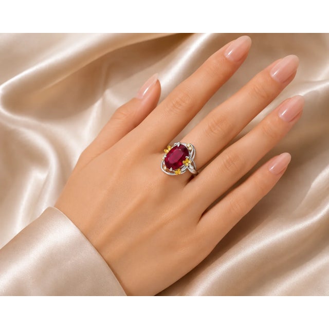 Art Deco Late 20th Century 18K White Gold Huge Cabochon Ruballite Ruby Diamond Ring, Size 7 For Sale - Image 3 of 3