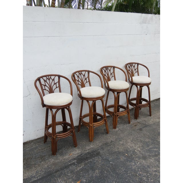 Hollywood Regency Bamboo Rattan Swivel Barstools a Set of Four 6367 For Sale - Image 17 of 18
