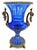 Art Nouveau Pair Antique Cobalt Blue Glass Vases With Ornate Bronze Rim, Handles and Mount For Sale - Image 3 of 18