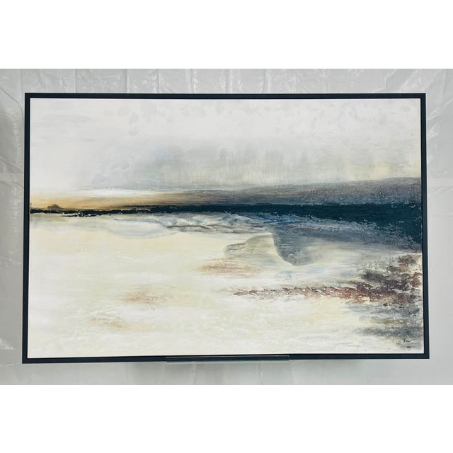 Large-scale abstract oil painting by Edward View, featuring a serene, atmospheric composition inspired by expansive...