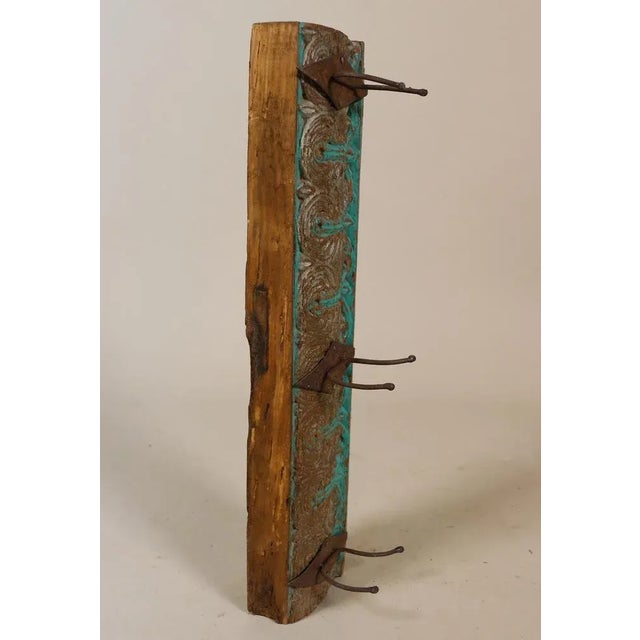 Wood Antique Wood Handcarved Wall Coat Rack, 1890s For Sale - Image 7 of 13