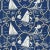 Sample- Schumacher Summer Regatta Linen Print Fabric in Navy For Sale