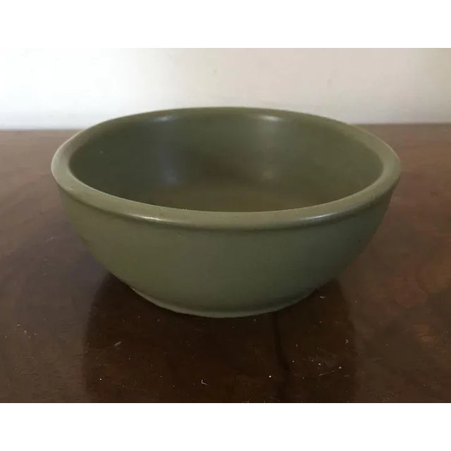 Antique American Art Pottery Arts & Crafts Green Porcelain Bowl Marked USA For Sale - Image 9 of 10
