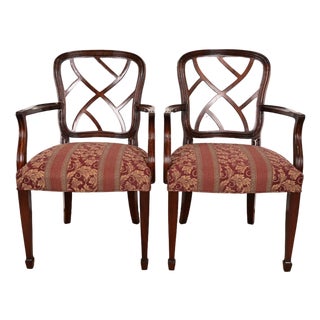 Kindel Furniture Federal Carved Mahogany Arm Chairs, Pair For Sale
