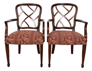 Kindel Furniture Federal Carved Mahogany Arm Chairs, Pair