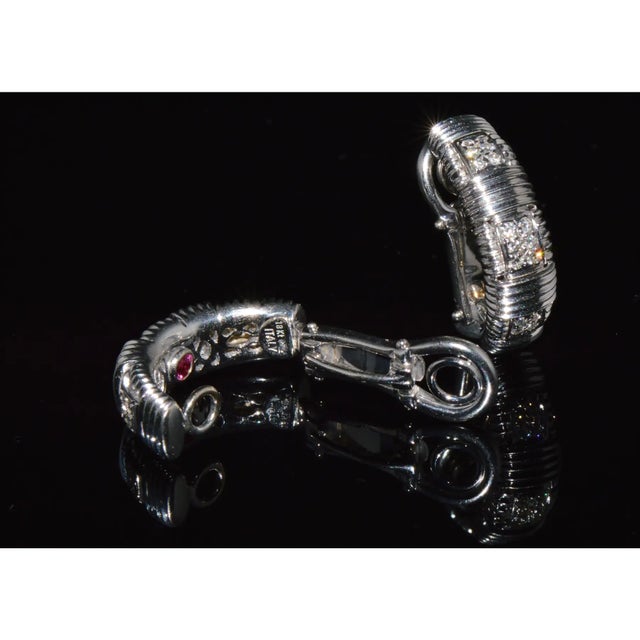 Authentic Roberto Coin Natural 0.30Cts Diamond Appassionata 18k White Gold Huggie Hoop Earrings, A Pair For Sale - Image 4 of 17