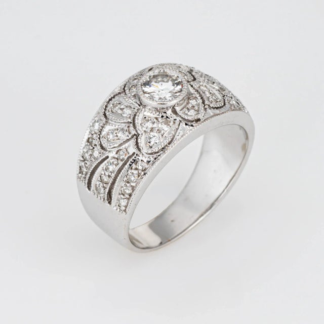Diamond Half Band Wide Cigar Ring 18k White Gold Size 5.5 For Sale In Los Angeles - Image 6 of 6