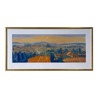 Glen Scouller Dusk Near San Gimignano Framed Panoramic Landscape Painting Vintage 1990s For Sale