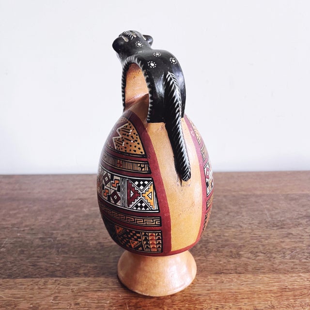 Vintage Cusco Peruvian Jaguar Terracotta Vessel For Sale - Image 4 of 6