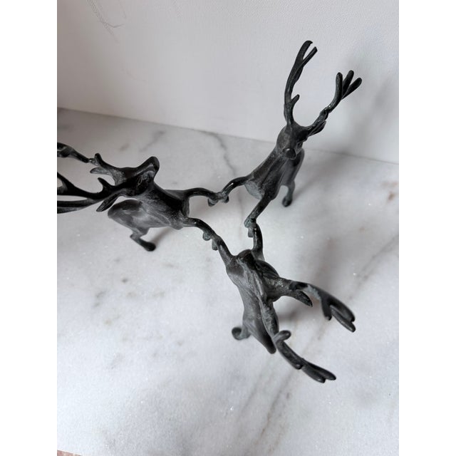 1980s Vintage Cast Iron Reindeer Candle Holder With a Multi-Colored Glass Pillar For Sale - Image 5 of 14