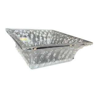 1930s Lalique "Roses" Square Bowl, Featuring a Frosted Crystal Exterior Adorned With a Detailed Relief Pattern of Rose Blossoms and Trellises. For Sale