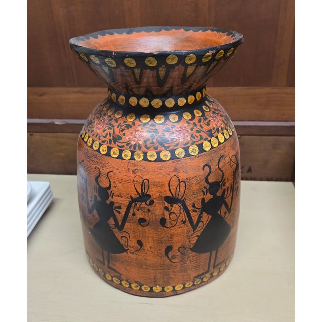 Pumpkin Vintage Wooden Folk Art Evil Tribal Vibe Vase For Sale - Image 8 of 9