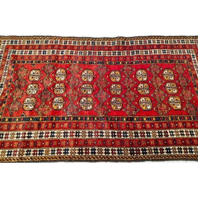 Red Vintage Turkmen Area Rug with Geometric Medallions Design in Red For Sale - Image 8 of 9