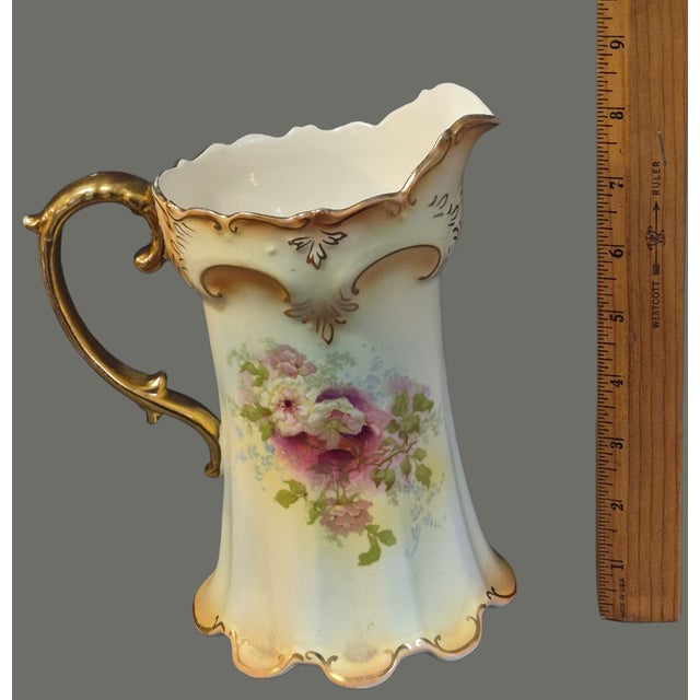 Early 20th Century Antique Royal Devon S.& F. Co. England Hand Painted Floral Gilded Pitcher 8'' For Sale - Image 5 of 9
