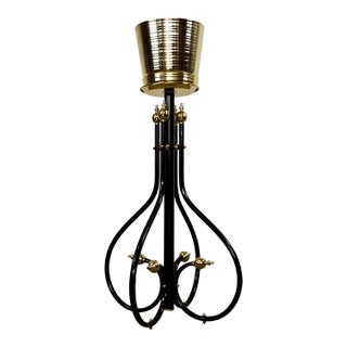 1980’s Hollywood Regency Black & Brass Plant Stand & Planter For Sale