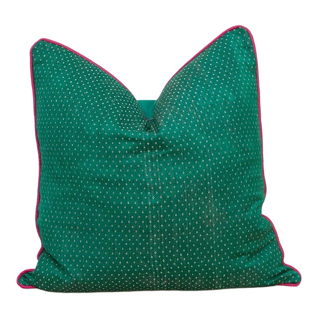 Juhi Green Dotted Ahir Handloom Pillow For Sale